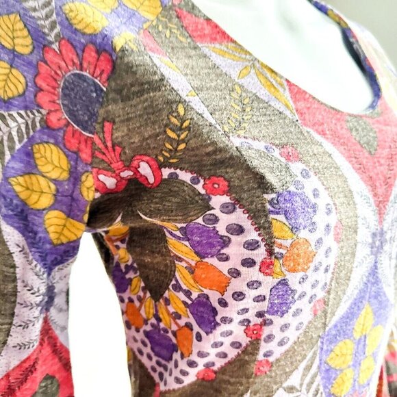 Vintage Psychedelic Print Muted Colours Long Sleeve A line Maxi Dress S - Picture 5 of 9